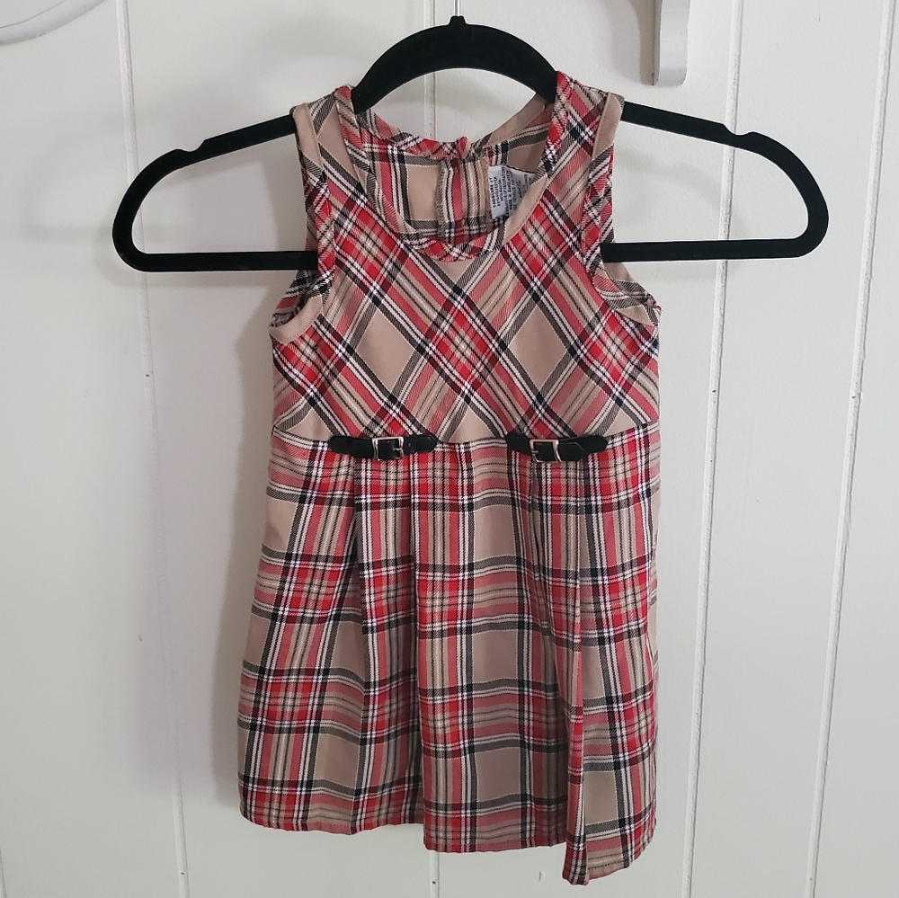 2T Plaid Dress Tan, Red, and Black